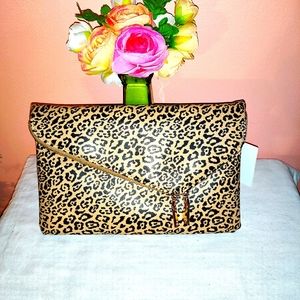 Faux Leather Leopard Clutch - Large